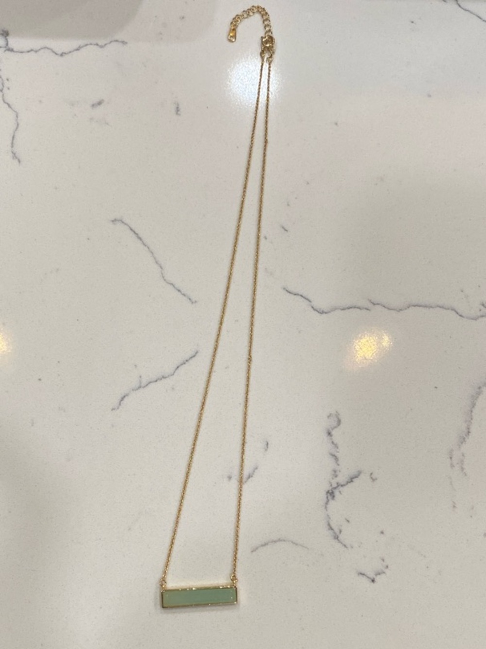 Gold Chain Necklace with Green Bar Pendant